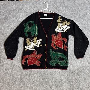 Vintage Inspired Cardigan Sweater Womens Size Large Festive‎ Embellished Holiday